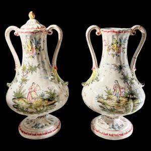 Joseph Gaspard Robert, Marseille Earthenware Factory, Pair Of Vases