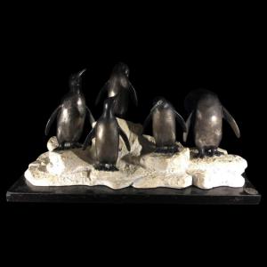 Art Deco "penguins" Animal Sculpture - Spelter & Terracotta - Circa 1930