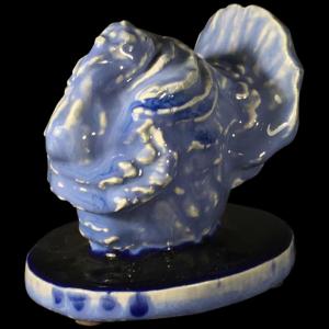 Domien Ingels For Ceramaes, Art Deco Ceramic Animal Sculpture, Blue Turkey, 1930