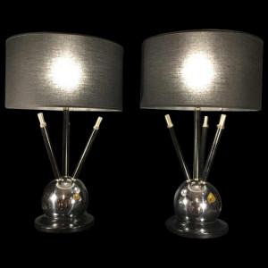 Pair Of Art Deco "sputnik Ball" Lamps In The Jacques Adnet Style, Circa 1930/40