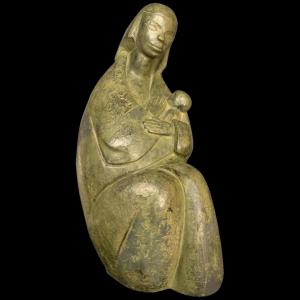 Paul Baeke 'maternity' Woman & Child, Modernist Sculpture In Art Deco / Cubist Style, 1958
