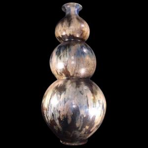 Roger Guerin, Monumental Trilobed Vase, Unique Piece Of 102 Cm, Art Deco Salted Stoneware, 1920