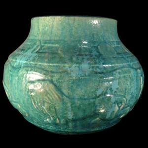 Roger Guérin, Rare Lion Vase, Art Deco, Bouffioulx Stoneware, Circa 1930