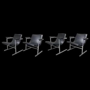 Rudi Verelst "oslo" For Novalux, Series Of 4 Chrome-plated Metal Armchairs, Ca 1970