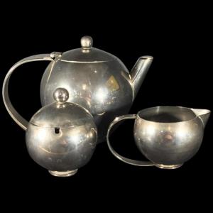 Silver-plated Tea/coffee Set (alpaca Mailleshort), Modernist Art Deco Design, 1940