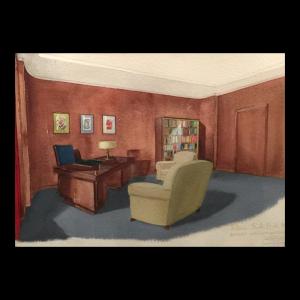 Art Deco Watercolor "administrator's Office" Of Sabam By The Vanderborght Company In Br