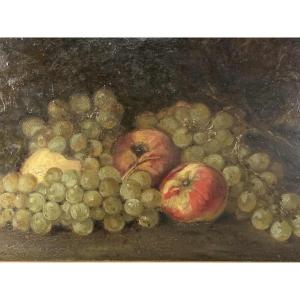 Painting 'still Life With Fruit' Oil On Panel, Signed, 1900s