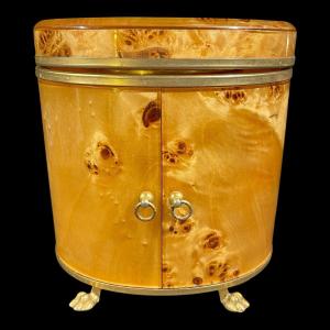 Necessary Smoking Box, Italian Design, Gilding, Walnut Burl Set In Resin, 1970s