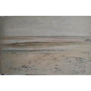 Victor Eekhout: "fishermen On The Shore Of The North Sea" Pastel Around 1850