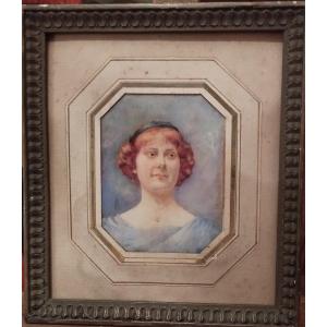 Portrait Gouache On Ivory Art Deco Period
