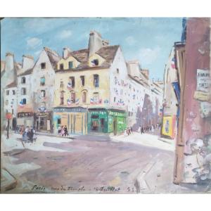 "paris Rue Du Temple July 14, 1945" Aq. Louis De Klamery