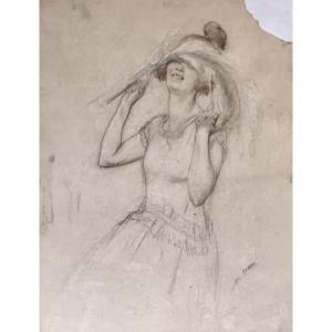 Elegant Pen Drawing, Pastels By Léo Fontan Circa 1925