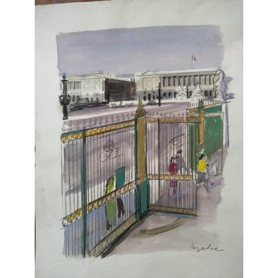 Paris Gouache On Paper By Milivoy Uzelac