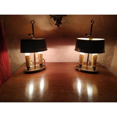Paire De Lampe Bouillotte Tôle Et Laiton