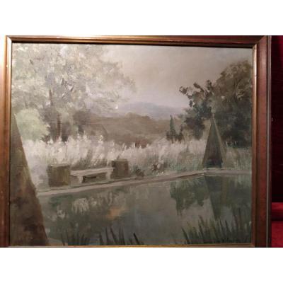 Landscape Oil On Canvas By Marie Louguinine Volkonski