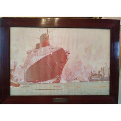 Entry Of The Normandy Liner Into The Port Of New York According  To The Painter  Marin Marie