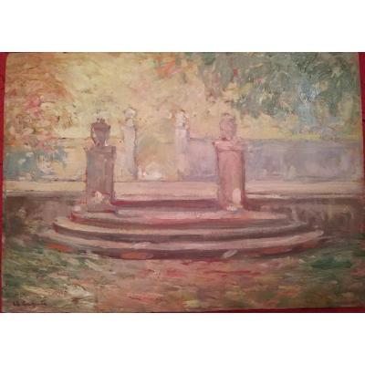 "jardin Du Luxembourg" Huile Sur Panneau Par Ulisse Caputo - - 