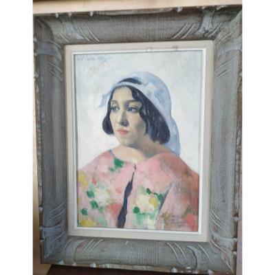 "Portrait de M'Barka Ben Sliman à Tunis" Huile sur cp par André Lemoigne - 