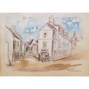 Hermine David (1886-1970) Lively Street In Saint Vaast La Hougue