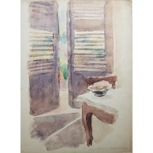 Charles-auguste Edelmann (1879-1950) The Half-open Shutters