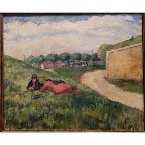Louis Audibert (1880-1983) Couple In Front Of The Fortifications
