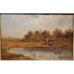 Félix Ziem (1821-1911) Attributed To, Peasants Near A Pond