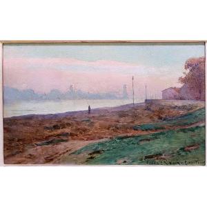 Louis Gautier (1855-1947) Banks Of The Rhône In Avignon