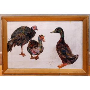 Louise Germain (1874-1939) The Ducks And The Peacock