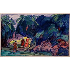 Raoul Van Maldère (1875-1947) Women In A Landscape