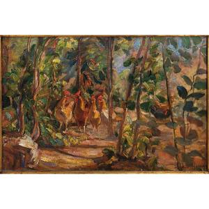Louise Germain (1874-1939) Chickens In The Garden