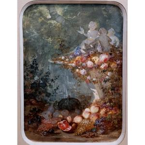 Marius Engalière (1824-1857) Fruit And Flowers In A Park