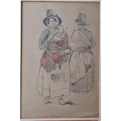 19th Century English School Woman And Her Child,