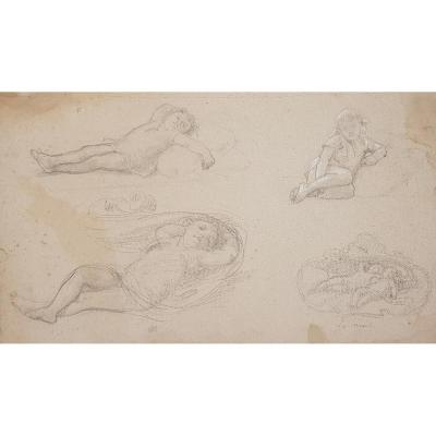 French School End Of 19th Studies Of Children