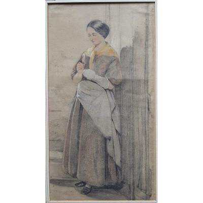 English School 19th Thoughtful Young Woman