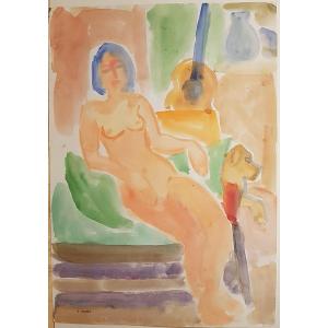 François Diana (1903-1993) Nude On Guitar