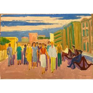 François Diana (1901-1993) Marseille, Characters On The Port
