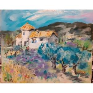Painting By Yvon Grac, "wild Lavender And The Cartboy".