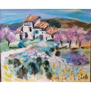 Painting By Yvon Grac, Haute Provence, "spring At La Grande Bastide".