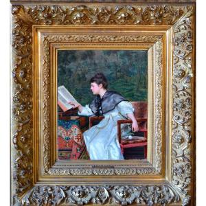 Painting By Tito Conti (1842-1924), Reading.