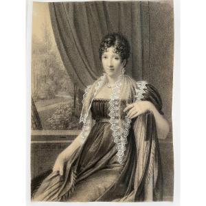 Jean-baptiste Isabey, Drawing Of A Seated Young Woman, 1807.