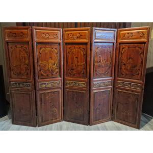 China - 5-leaf Screen With Communist Scenes - Revolution Period