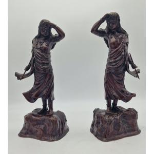 Japan -bronze - Pair Of Clusters - Meiji Period