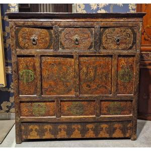 Tibet - Furniture With Dragon And Phoenix Decor - 19th Century.
