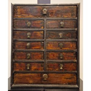 China - Small Cabinet With Drawers And Guillotine - Hong Mu - 19th Century.
