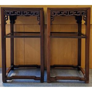 China - Pair Of Side Tables With Shelves - Hong Mu - 1900