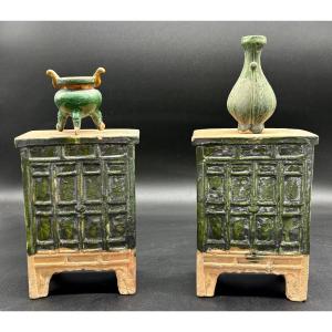 China - Pair Of Glazed Terracotta Furniture - Ming - Tl
