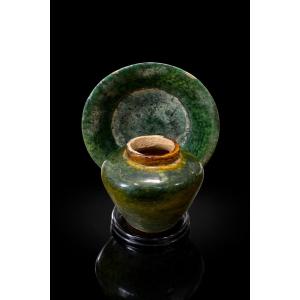 China - Jar And Saucer With Lead Glaze - Ming Dynasty