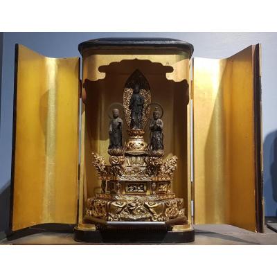 Butsudan - Triad Of Compassion - Kannon, Seishi And Jizô - Edo Era - Japan