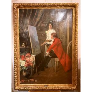 19th Century Painting By Georges Cain (1856-1919) “the Painting Lesson”