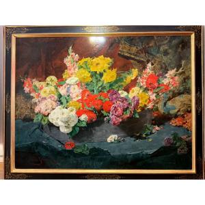 Painting By Georges Jeannin (1841-1925) “flowers On An Entablature”